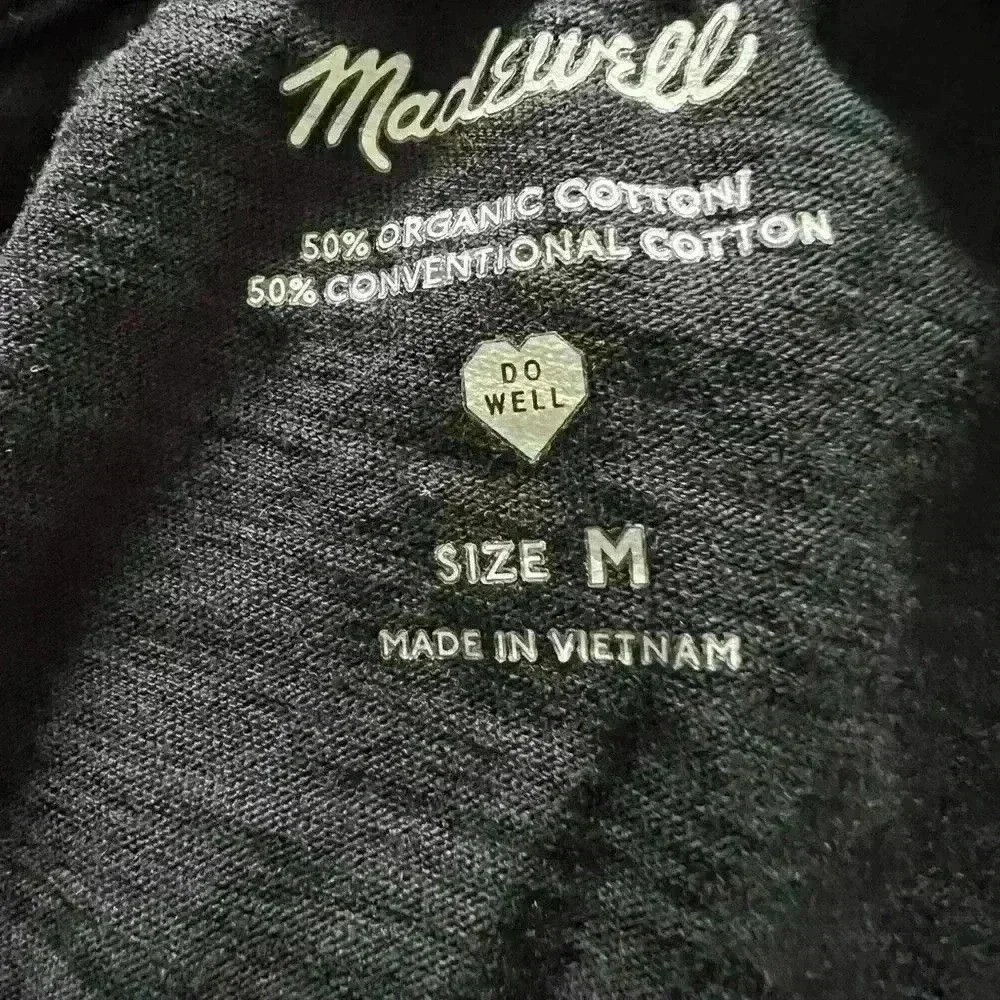 Madewell cotton womens pullover V-neck shirt, black size medium EUC - Picture 3 of 3